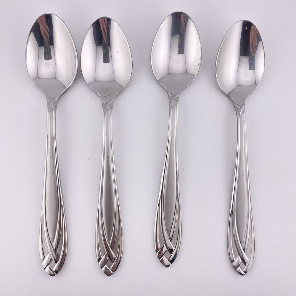 4 - Hampton Silversmiths LACE FROSTED  Stainless Flatware -  Teaspoons 6.75 In